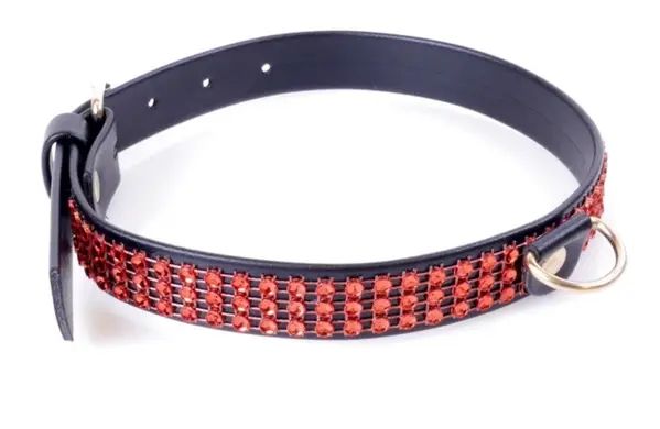 Нашийник зі штучної шкіри з кристалами Fetish Boss Series - Collar with crystals Red, BS3300108 BS3300108 фото - купити в секс-шопі Чорний Кролик