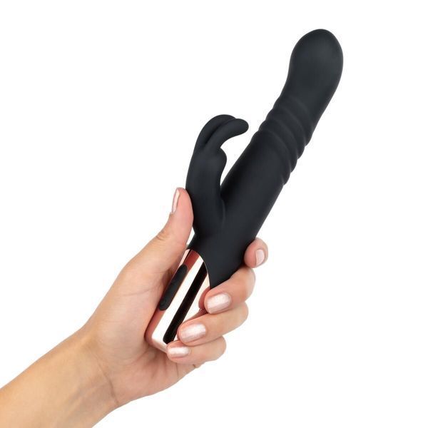 Вібратор-кролик Rosy Gold - Rabbit Vibrator with thrusting function - Black SX3069 фото - купити в секс-шопі Чорний Кролик