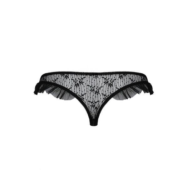 Трусики з оборками Passion Exclusive DONIA THONG XXL/XXXL, black PS25903 фото - купити в секс-шопі Чорний Кролик