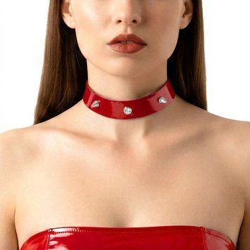 Лакований чокер з шипами Art of Sex - Mistress, колір червоний, розмір S SX3780 фото - купити в секс-шопі Чорний Кролик
