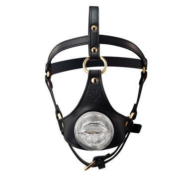 Маска-збруя для мінету LOCKINK SEVANDA Blowjob Head Harness, чорна, з м&rsquo;якою вставкою у вигляді губ SX0911 фото - купити в секс-шопі Чорний Кролик