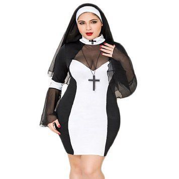 Еротичний костюм черниці JSY &laquo;Грішниця Лола&raquo; Plus Size Black, сукня, хрест, апостольник SO8359 фото - купити в секс-шопі Чорний Кролик