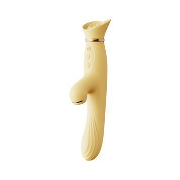 Вібратор з підігрівом та вакуумною стимуляцією клітора Zalo - ROSE Vibrator Lemon Yellow SO6681 фото - купити в секс-шопі Чорний Кролик