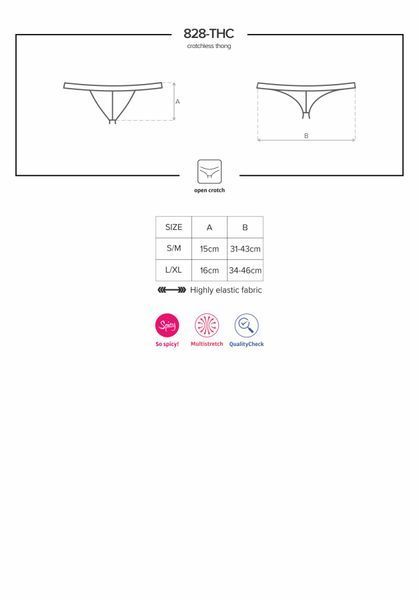 Мереживні танги з доступом Obsessive 828-THC-1 crotchless thong L/XL, чорні SO7174 фото - купити в секс-шопі Чорний Кролик