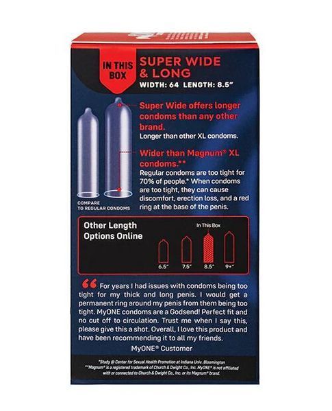Презервативи MyONE Super Wide & Long 10 шт, картонна коробка SX1255 фото - купити в секс-шопі Чорний Кролик