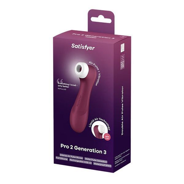 Вакуумний кліторальний стимулятор Satisfyer Pro 2 Generation 3 with Liquid Air Wine Red SO7772 фото - купити в секс-шопі Чорний Кролик