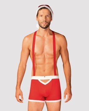 Чоловічий еротичний костюм Санта-Клауса Obsessive Mr Claus 2XL/3XL, боксери на підтяжках, шапочка з SO7296 фото - купити в секс-шопі Чорний Кролик