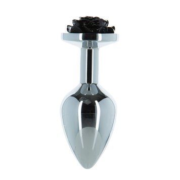 Металева анальна пробка Lux Active з трояндою - Rose Anal Plug - Black, віброкуля в подарунок SO5572 фото - купити в секс-шопі Чорний Кролик