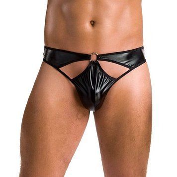 Чоловічі стринги Passion 033 THONG PAUL XXL/XXXL Black, під латекс SO7572 фото - купити в секс-шопі Чорний Кролик