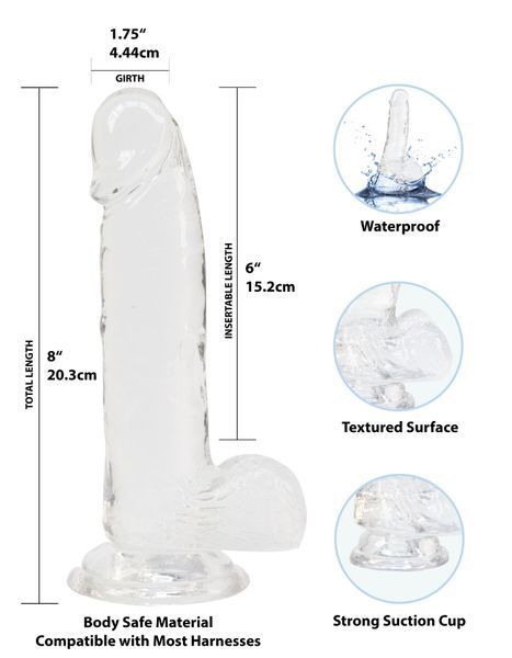Прозорий фалоімітатор на присосці ADDICTION &mdash; Clear Dildo with Balls 8&Prime;, віброкуля в подарунок SX3153 фото - купити в секс-шопі Чорний Кролик