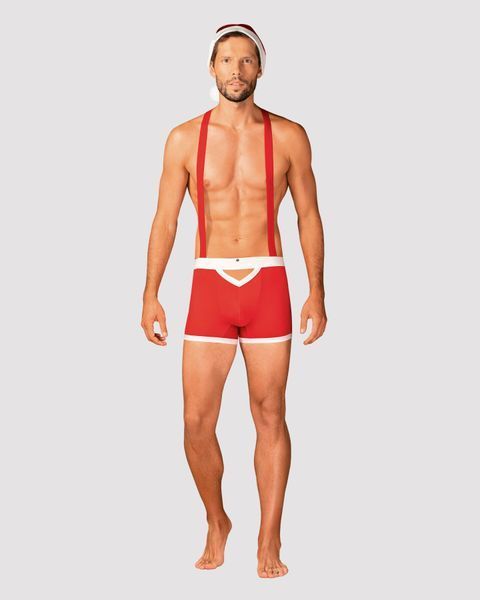 Чоловічий еротичний костюм Санта-Клауса Obsessive Mr Claus 2XL/3XL, боксери на підтяжках, шапочка з SO7296 фото - купити в секс-шопі Чорний Кролик