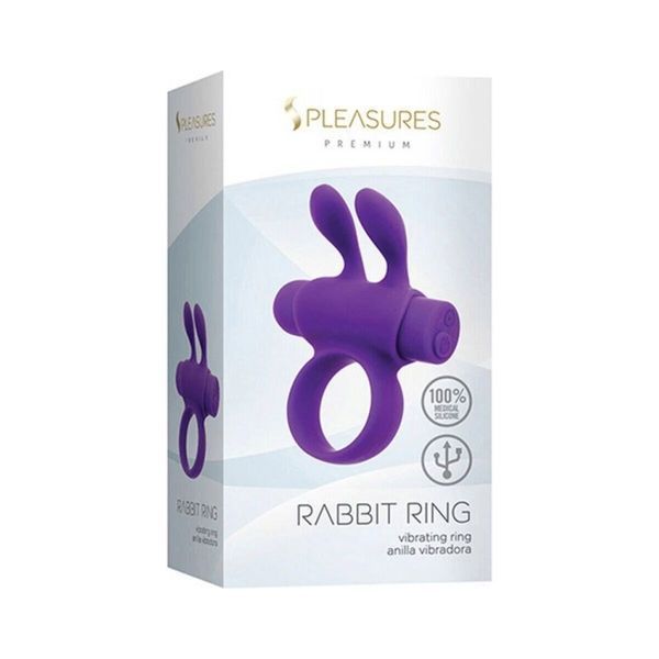 Ерекційне віброкільце S Pleasures Premium Rabbit Ring фіолетове, зі знімною віброкулею та вушками SX4590 фото - купити в секс-шопі Чорний Кролик