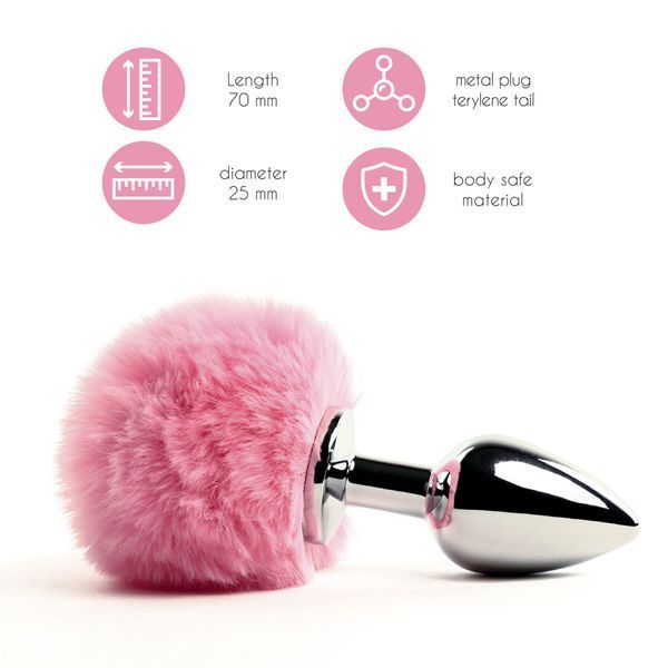 Анальна пробка FeelzToys - Bunny Tails Butt Plug Pink SO5061 фото - купити в секс-шопі Чорний Кролик