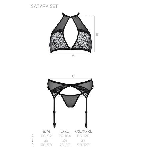 Комплект білизни Passion SATARA SET XXL/XXXL red, топ, пояс для панчіх, стрінги SO8486 фото - купити в секс-шопі Чорний Кролик