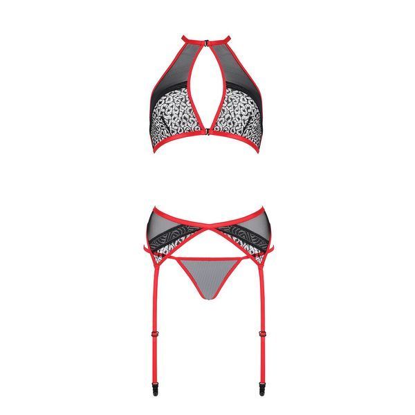 Комплект білизни Passion SATARA SET XXL/XXXL red, топ, пояс для панчіх, стрінги SO8486 фото - купити в секс-шопі Чорний Кролик