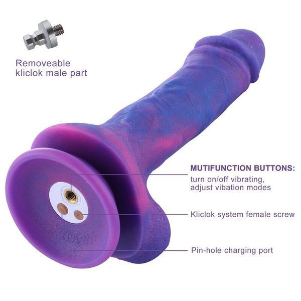 Фалоімітатор 8.2&Prime; з вібрацією для секс-машин Hismith Purple Silicone Dildo with Vibe, KlicLok SO6212 фото - купити в секс-шопі Чорний Кролик
