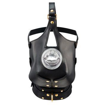 Маска-збруя для мінету з повідцем LOCKINK SEVANDA Blowjob Head Muzzle with Leash, чорна SX0912 фото - купити в секс-шопі Чорний Кролик