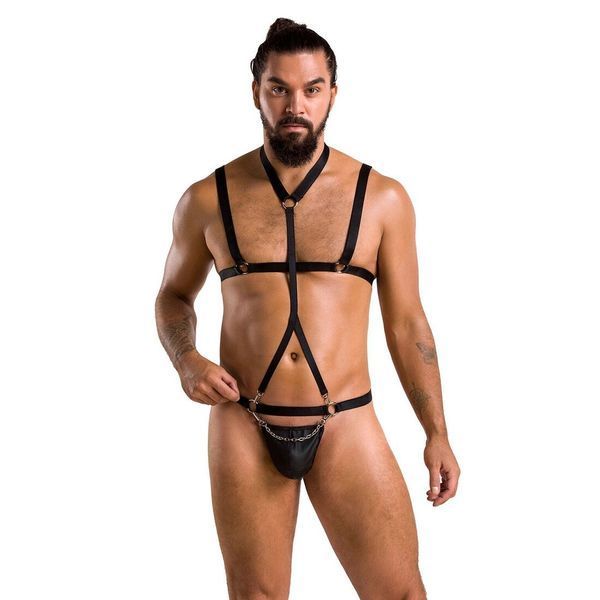 Комплект чоловічої білизни зі стреп Passion 039 SET ANDREW XXL/XXXL Black, стринги, шлейки SO7590 фото - купити в секс-шопі Чорний Кролик