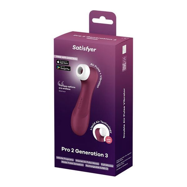 Вакуумний кліторальний стимулятор Satisfyer Pro 2 Generation 3 with Liquid Air Connect App Wіnе Red SO7774 фото - купити в секс-шопі Чорний Кролик