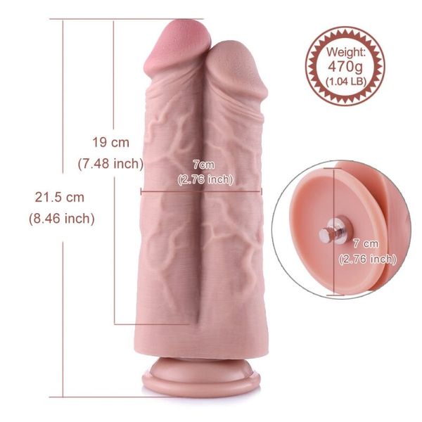 Подвійний дилдо для секс-машин Hismith 8.5″ Two Cocks One Hole Silicone Dildo SO6206 фото - купити в секс-шопі Чорний Кролик