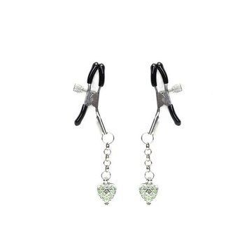 Затискачі для сосків із сердечком Liebe Seele Glow-in-dark Nipple Clamps Green, світяться в темряві SX1682 фото - купити в секс-шопі Чорний Кролик