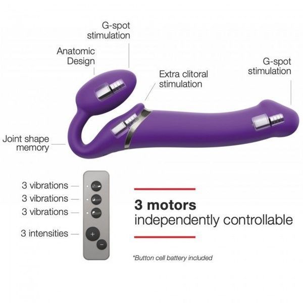 Безремінний страпон з вібрацією Strap-On-Me Vibrating Violet XL, діам. 4,7см, пульт ДК, регульований SO3827 фото - купити в секс-шопі Чорний Кролик