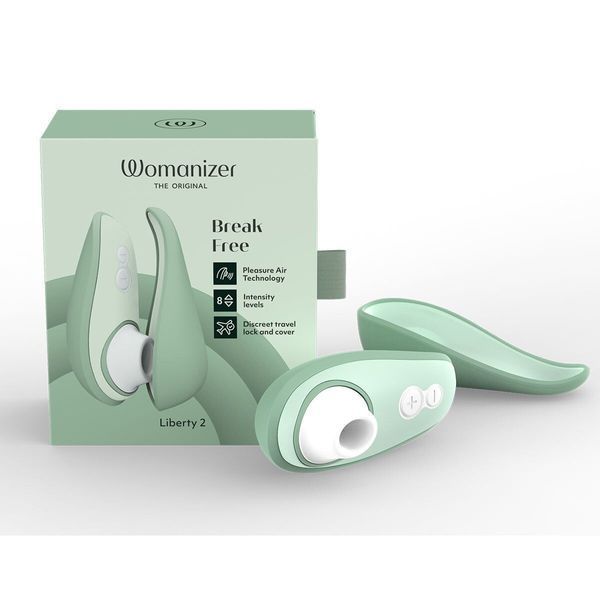 Вакуумний кліторальний стимулятор Womanizer Liberty 2 Sage, 8 режимів, магнітна кришечка SX0520 фото - купити в секс-шопі Чорний Кролик