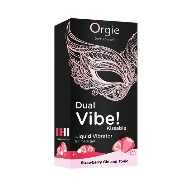 Рідкий вібратор Orgie Dual Vibe! Strawberry Gin & Tonic Kissable Liquid Vibrator, 15 мл SX1489 фото - купити в секс-шопі Чорний Кролик