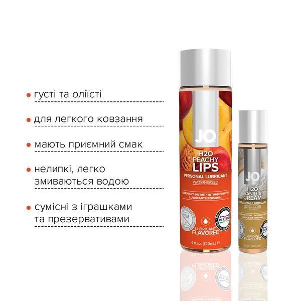 Комплект смакових лубрикантів System JO GWP &mdash; Peaches & Cream &mdash; Peachy Lips 120 мл & H2O Vanilla 30 SO6771 фото - купити в секс-шопі Чорний Кролик