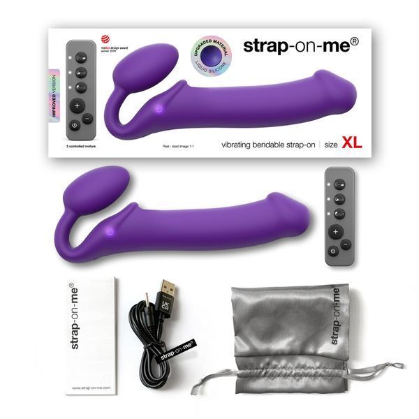 Безремінний страпон з вібрацією Strap-On-Me Vibrating Violet XL, діам. 4,7см, пульт ДК, регульований SO3827 фото - купити в секс-шопі Чорний Кролик