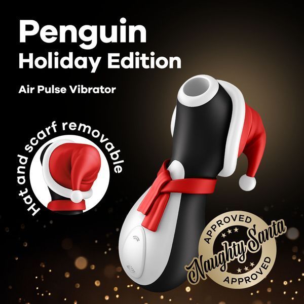 Вакуумний кліторальний стимулятор Satisfyer Penguin Holiday Edition, у шапочці та шарфі SO8777 фото - купити в секс-шопі Чорний Кролик