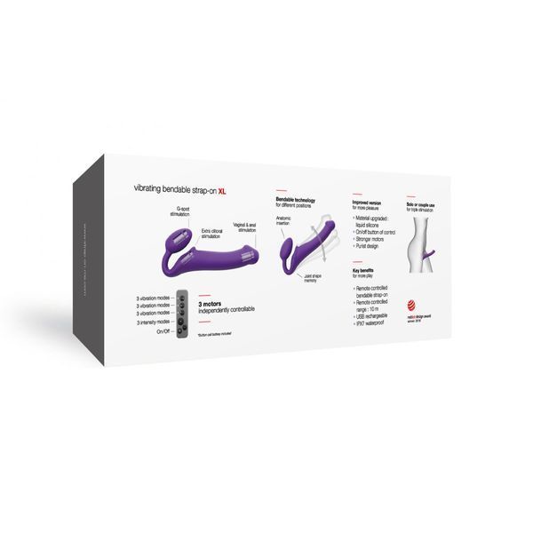 Безремінний страпон з вібрацією Strap-On-Me Vibrating Violet XL, діам. 4,7см, пульт ДК, регульований SO3827 фото - купити в секс-шопі Чорний Кролик