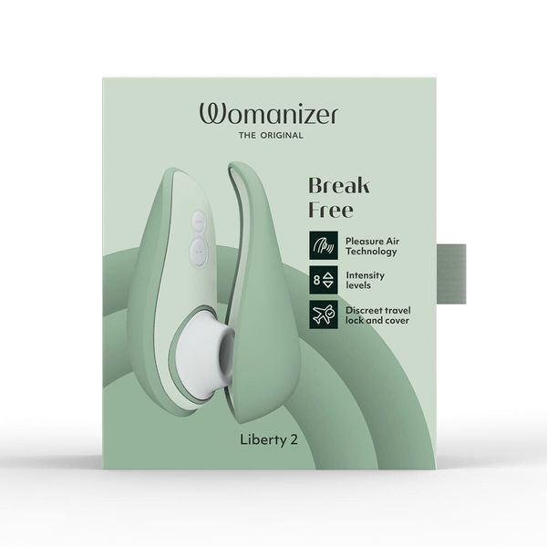 Вакуумний кліторальний стимулятор Womanizer Liberty 2 Sage, 8 режимів, магнітна кришечка SX0520 фото - купити в секс-шопі Чорний Кролик