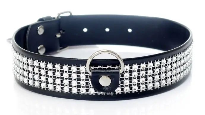 Нашийник зі штучної шкіри з кристалами Fetish Boss Series - Collar with crystals Silver, BS3300101 BS3300101 фото - купити в секс-шопі Чорний Кролик