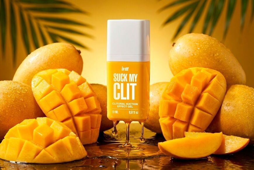 Смоктайзер для клітора Intt Suck My Clit Tropical Mango (15 мл), манго, гель з ефектом посмоктування SX4003 фото - купити в секс-шопі Чорний Кролик