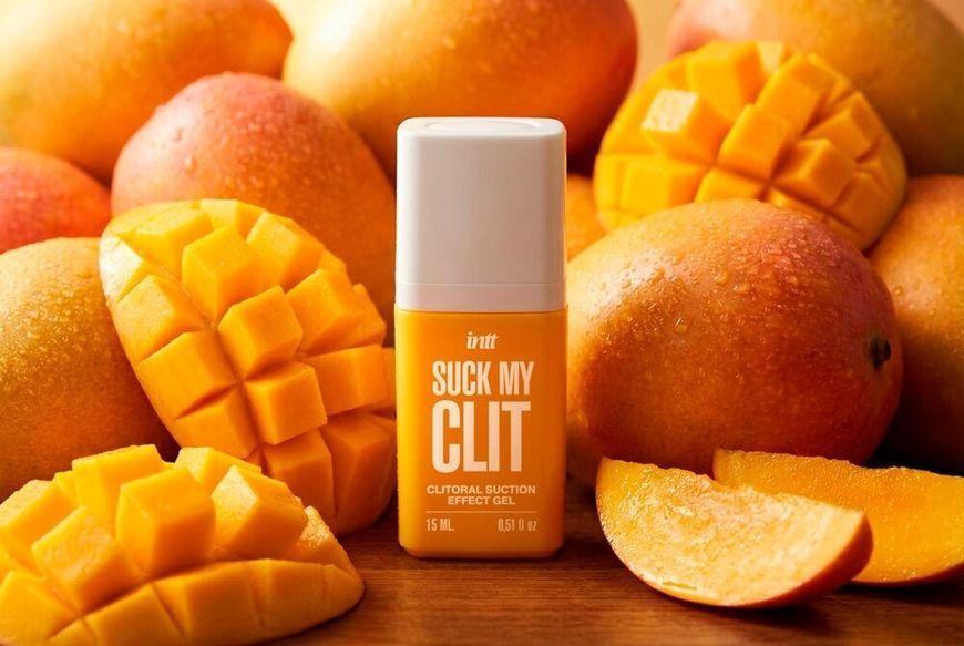 Смоктайзер для клітора Intt Suck My Clit Tropical Mango (15 мл), манго, гель з ефектом посмоктування SX4003 фото - купити в секс-шопі Чорний Кролик