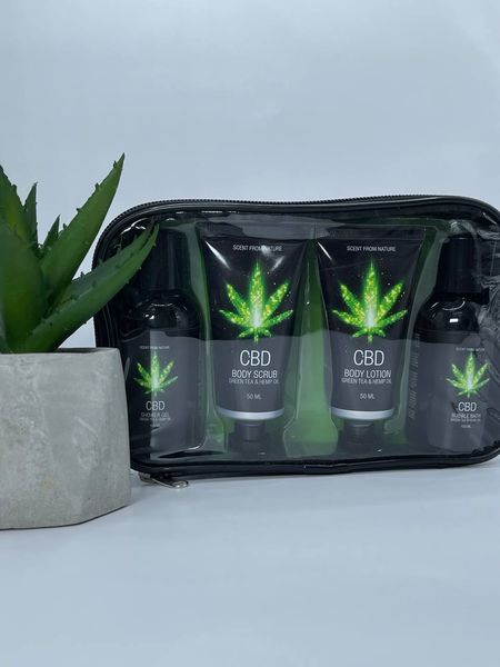 Набір для ванни і душу CBD Luxe Travel set-GREEN TEA & HEMP OIL ( 4 предмета ) PHA245 фото