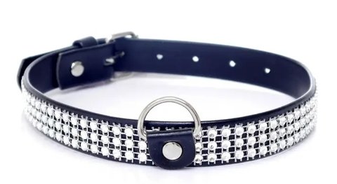 Нашийник зі штучної шкіри з кристалами Fetish Boss Series - Collar with crystals Silver, BS3300099 BS3300099 фото - купити в секс-шопі Чорний Кролик