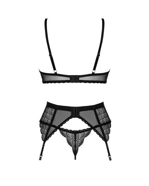 Комплект Obsessive Chemeris 3-pcs set XL/2XL, стрінги, пояс для панчіх, бюстгальтер SO9769 фото - купити в секс-шопі Чорний Кролик