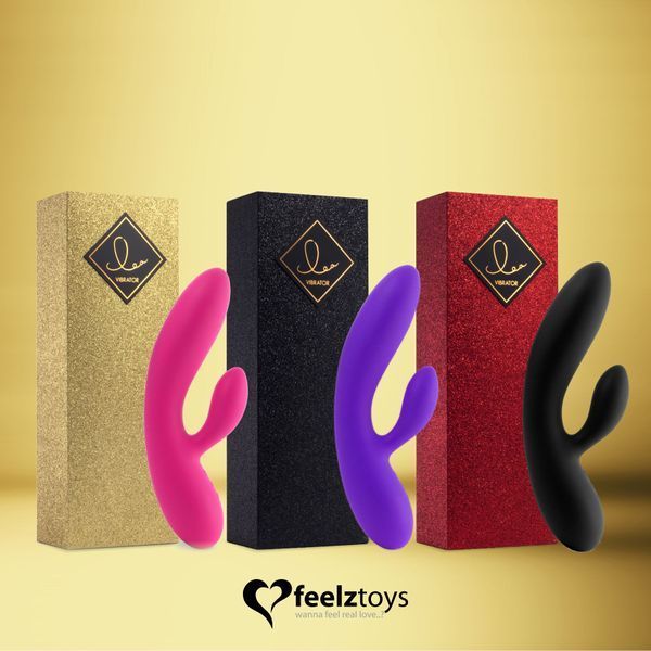 Гнучкий вібратор кролик з двома моторами FeelzToys Lea Rabbit Vibrator Rubine Red SO4432 фото - купити в секс-шопі Чорний Кролик