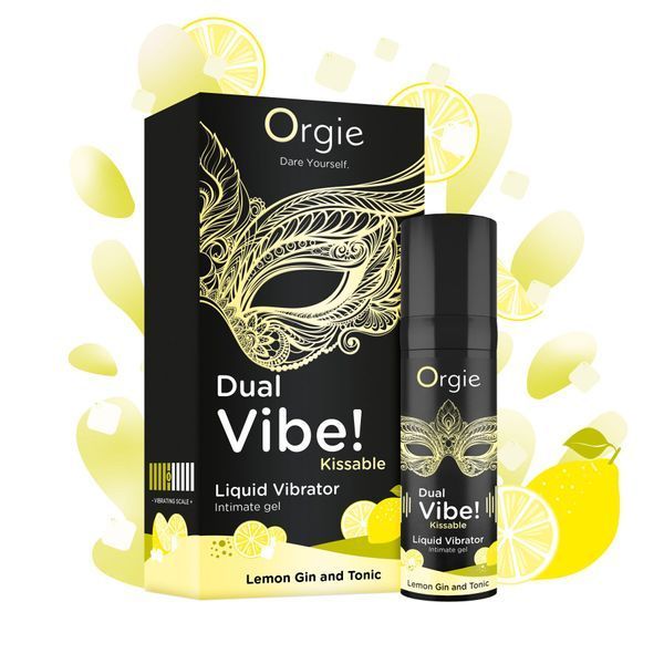 Рідкий вібратор Orgie Dual Vibe! Lemon Gin And Tonic Kissable Liquid Vibrator, 15 мл SX1490 фото - купити в секс-шопі Чорний Кролик