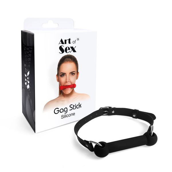Кляп-палиця на ременях Art of Sex &ndash; Gag Stick Silicon, чорний, натуральна шкіра SO6705 фото - купити в секс-шопі Чорний Кролик