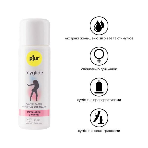 Збуджувальна змазка на водній основі pjur my glide 30 мл, з женьшенем, зігріває PJ10550 фото - купити в секс-шопі Чорний Кролик