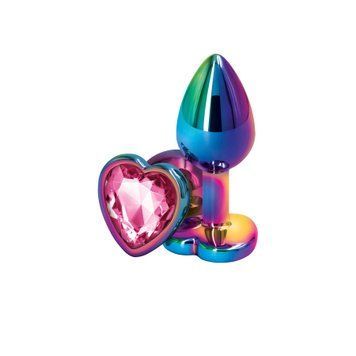 Анальна пробка NS Novelties Rear Assets - Multicolor Heart - Small - Pink SX4365 фото - купити в секс-шопі Чорний Кролик