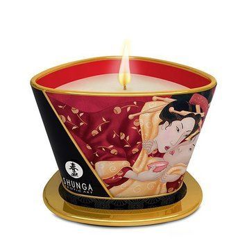 Масажна свічка Shunga Massage Candle &ndash; Sparkling Strawberry Wine (170 мл) з афродизіаками SO2513 фото - купити в секс-шопі Чорний Кролик