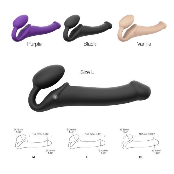 Безремінний страпон з вібрацією Strap-On-Me Vibrating Black L, діаметр 3,7см, пульт ДК, регульований SO3829 фото - купити в секс-шопі Чорний Кролик