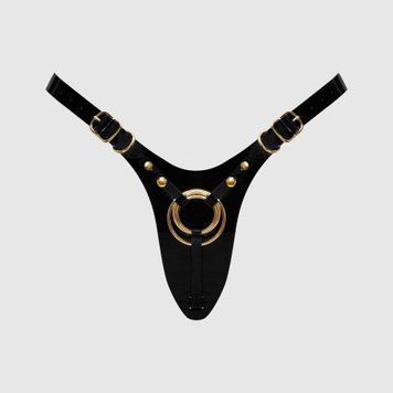 Трусики для страпона Strap-On-Me Leatherette Harness Fabulous - One Size - Black Glossy SX2852 фото - купити в секс-шопі Чорний Кролик