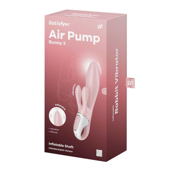 Вібратор-кролик надувний Satisfyer Air Pump Bunny 3, 12 режимів, подвійний відросток SX2173 фото - купити в секс-шопі Чорний Кролик
