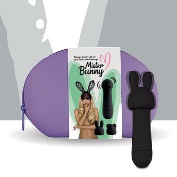 Мінівібратор FeelzToys Mister Bunny Black з двома насадками SO4438 фото - купити в секс-шопі Чорний Кролик