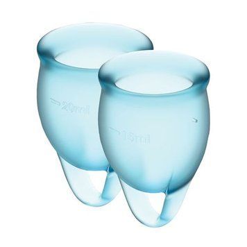 Набір менструальних чаш Satisfyer Feel Confident (light blue), 15мл і 20мл, мішечок для зберігання SO3578 фото - купити в секс-шопі Чорний Кролик